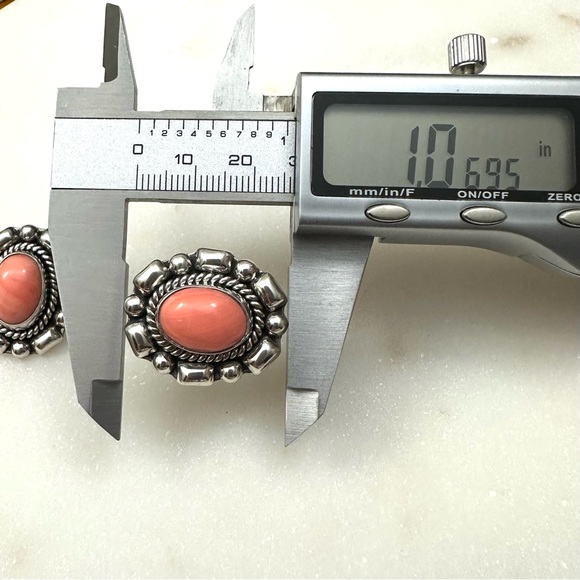 Pink Coral Vintage Oval Cabochon Solid Sterling Silver Post Earrings - Picture 8 of 13